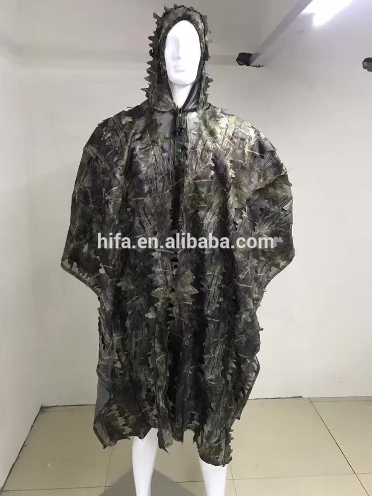 poncho de costume de ghillie de feuille pour la chasse, poncho de costume de ghillie de sniper de forêt 3D