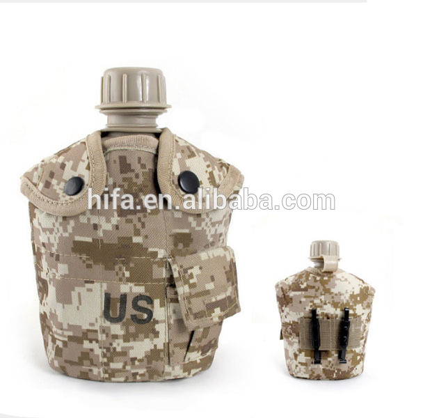 bouteille d'eau en plastique de cantine militaire avec tasse et couvercle en aluminium